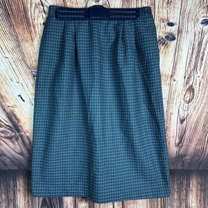 Leslie Fay Teal and Black Checkered Midi Skirt